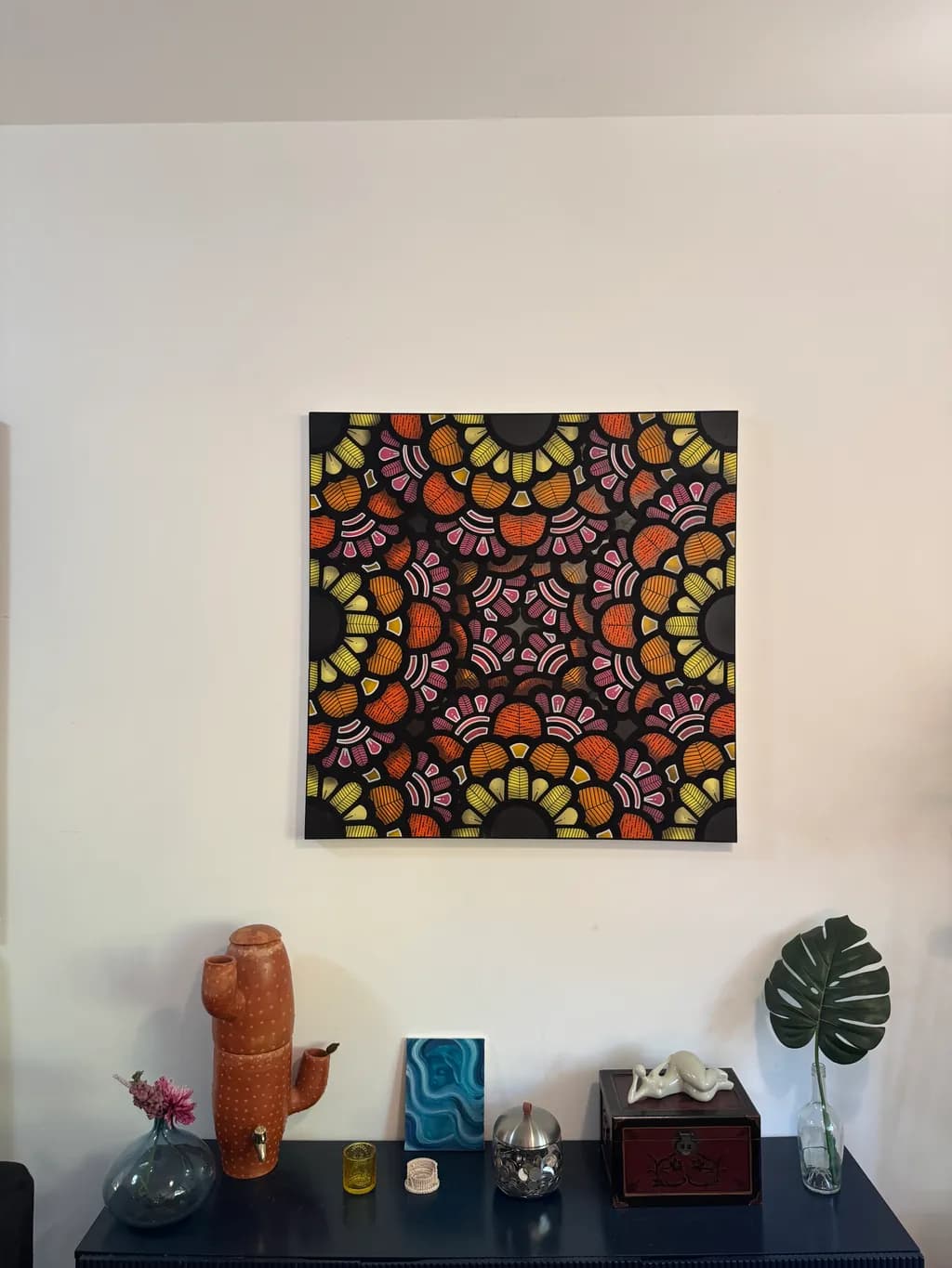 Vibrant Floral Harmony: A Bold Dance of Color and Pattern on Canvas