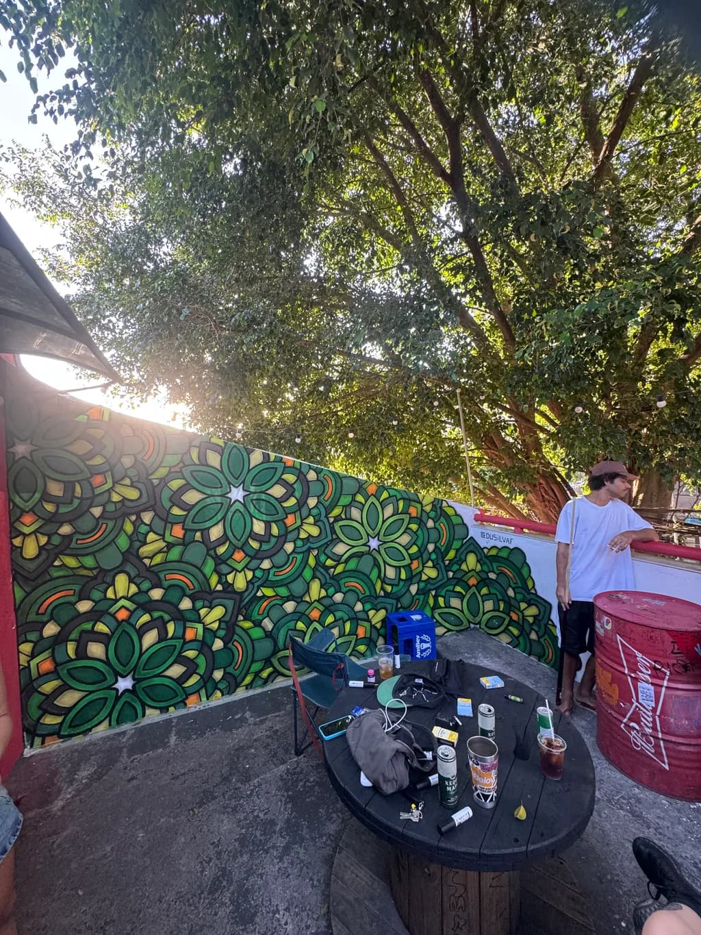 Vibrant Mosaic: A Lush Urban Oasis in Green and Gold