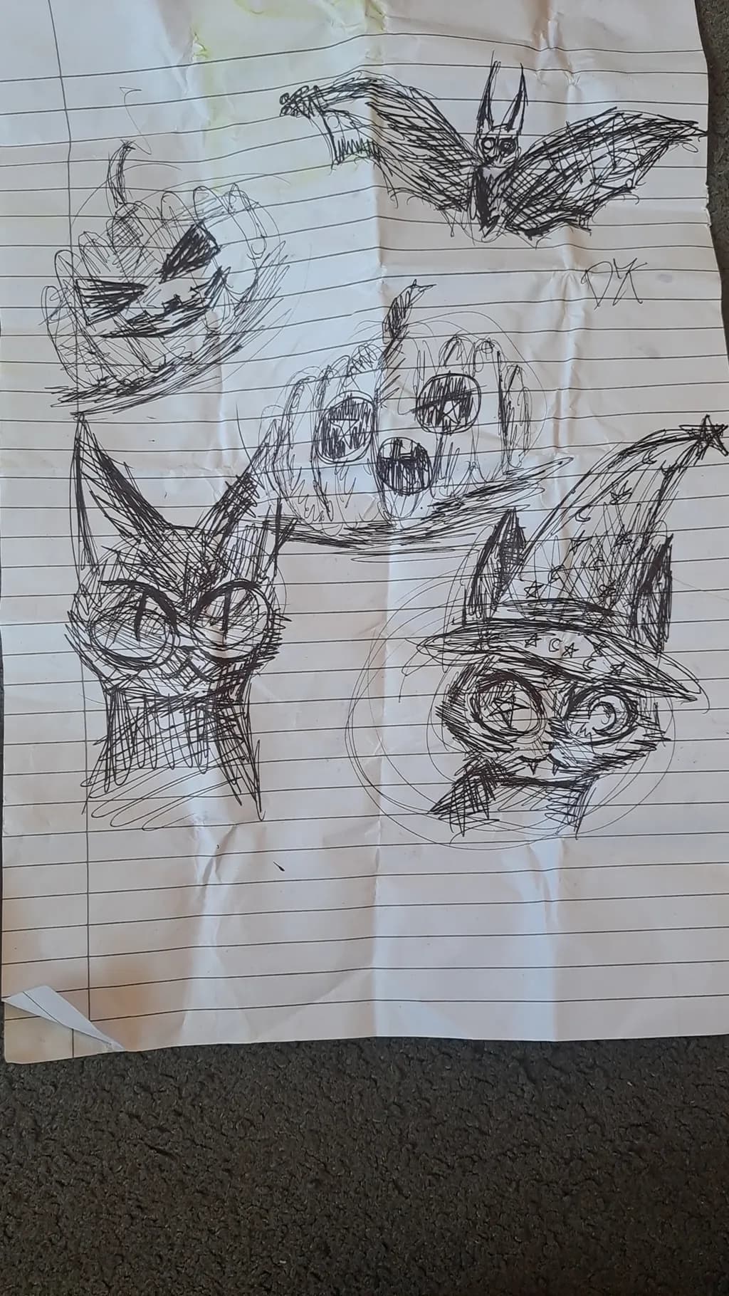 Whimsical Halloween Sketch: Cats, Bats, and Pumpkins Unite!