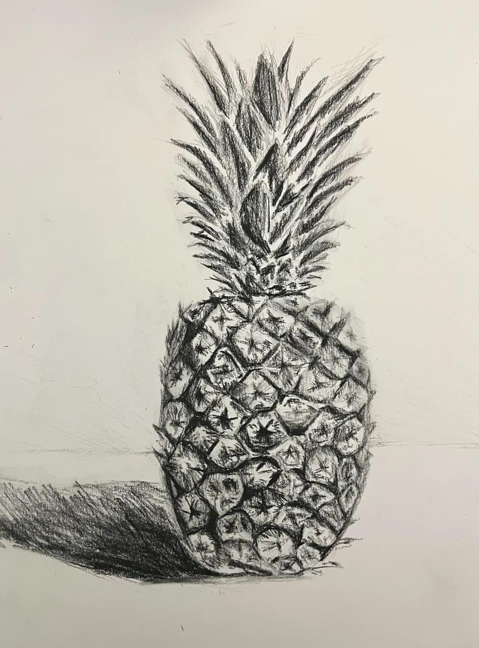 Tropical Essence: A Charcoal Study of a Pineapple