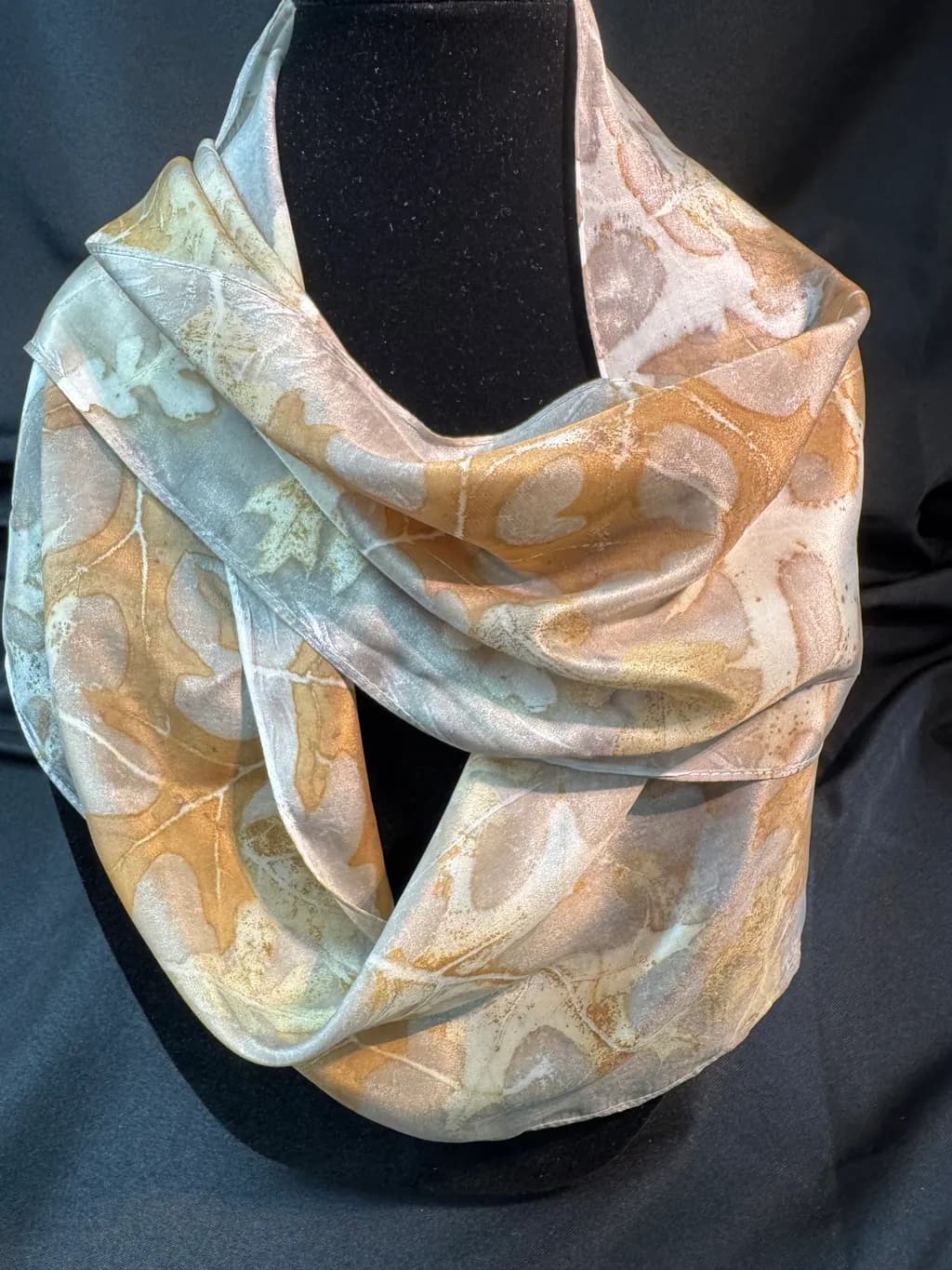 Whispers of Autumn: Elegant Silk Scarf with Abstract Leaf Design