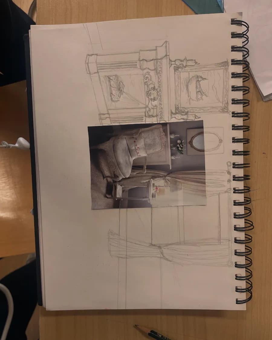 Whispers of Elegance: A Serene Interior Sketch Inspired by Timeless Design