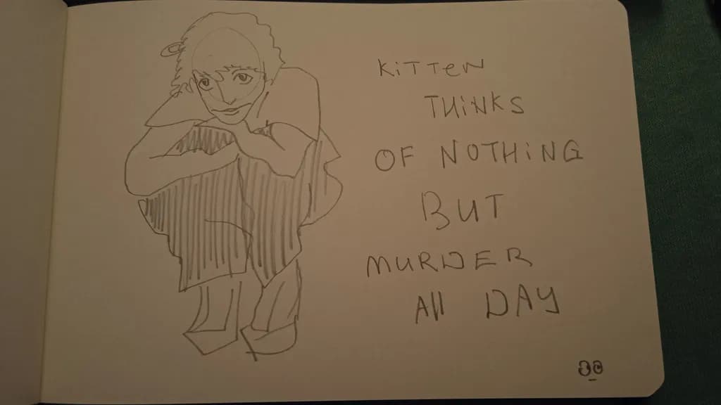 Whimsical Whiskers: A Playful Sketch of a Kitten's Dark Thoughts