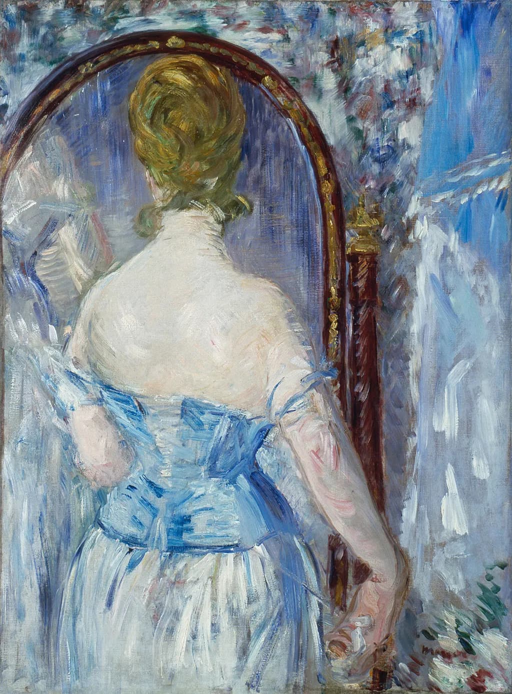 Reflections of Elegance: A Woman's Intimate Moment in Blue