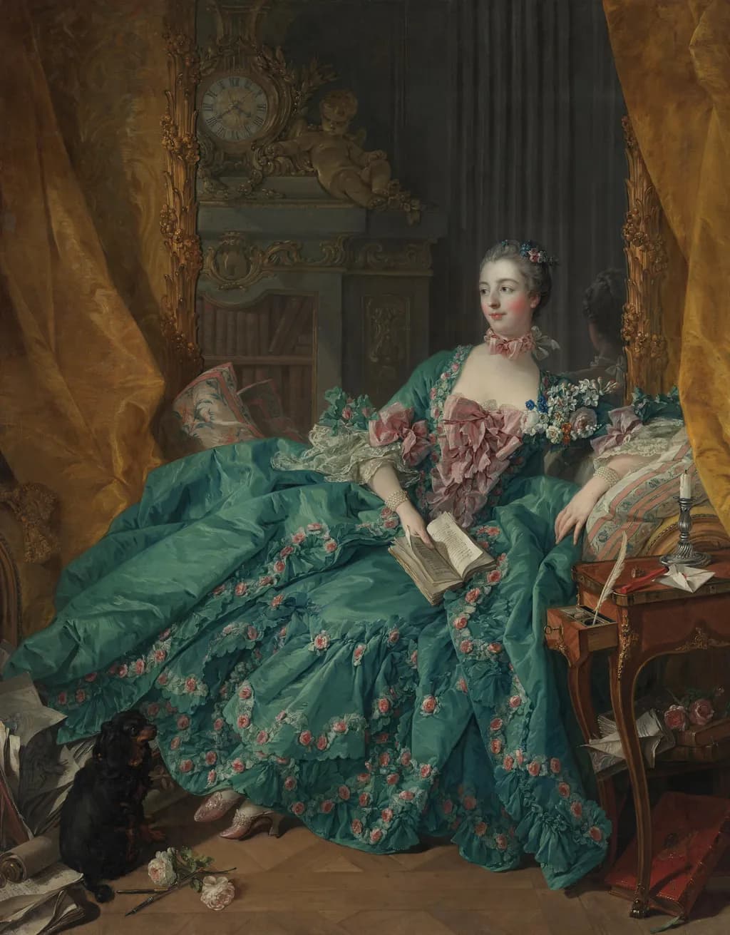 Elegance in Turquoise: A Portrait of Grace and Leisure in the 18th Century