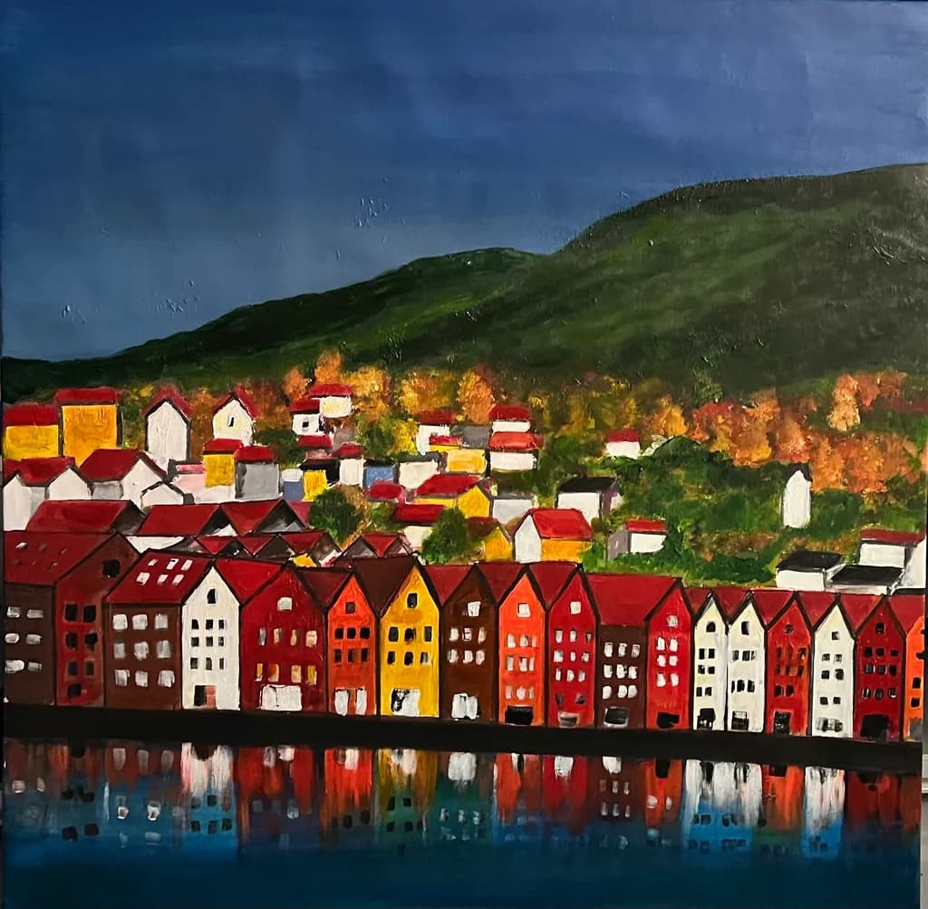 Vibrant Reflections: A Colorful Coastal Village at Dusk