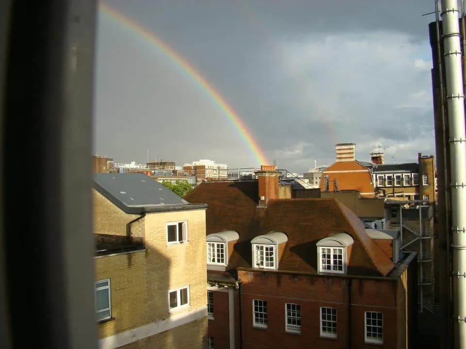 Urban Rainbow: A Serene Moment Amidst City Life
