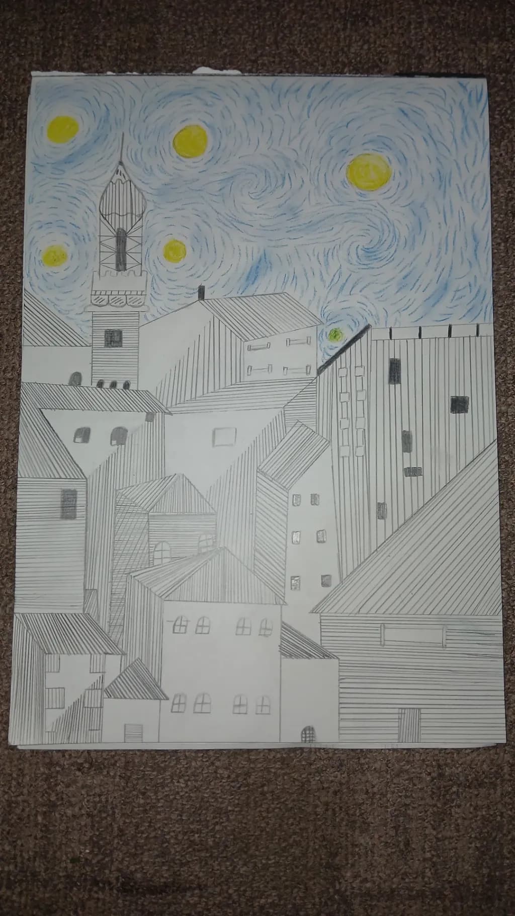 Whispers of the Night: A Starry Cityscape Sketch