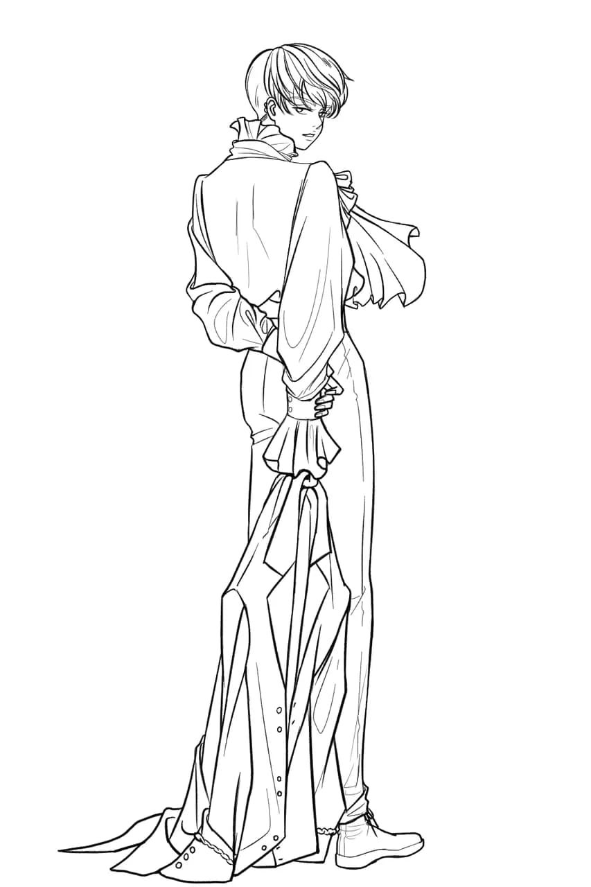 Elegant Rebellion: A Fashionable Stance in Monochrome Line Art