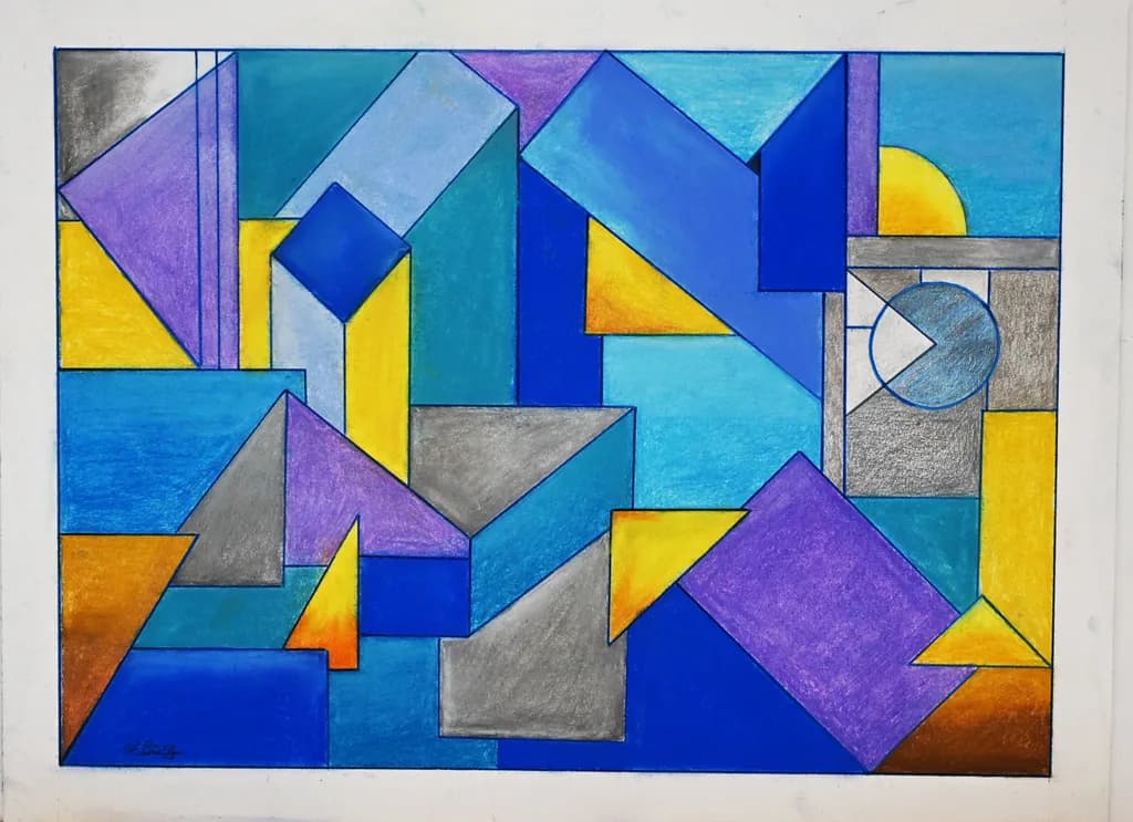 Vibrant Geometric Harmony: An Abstract Exploration of Colorful Shapes and Composition