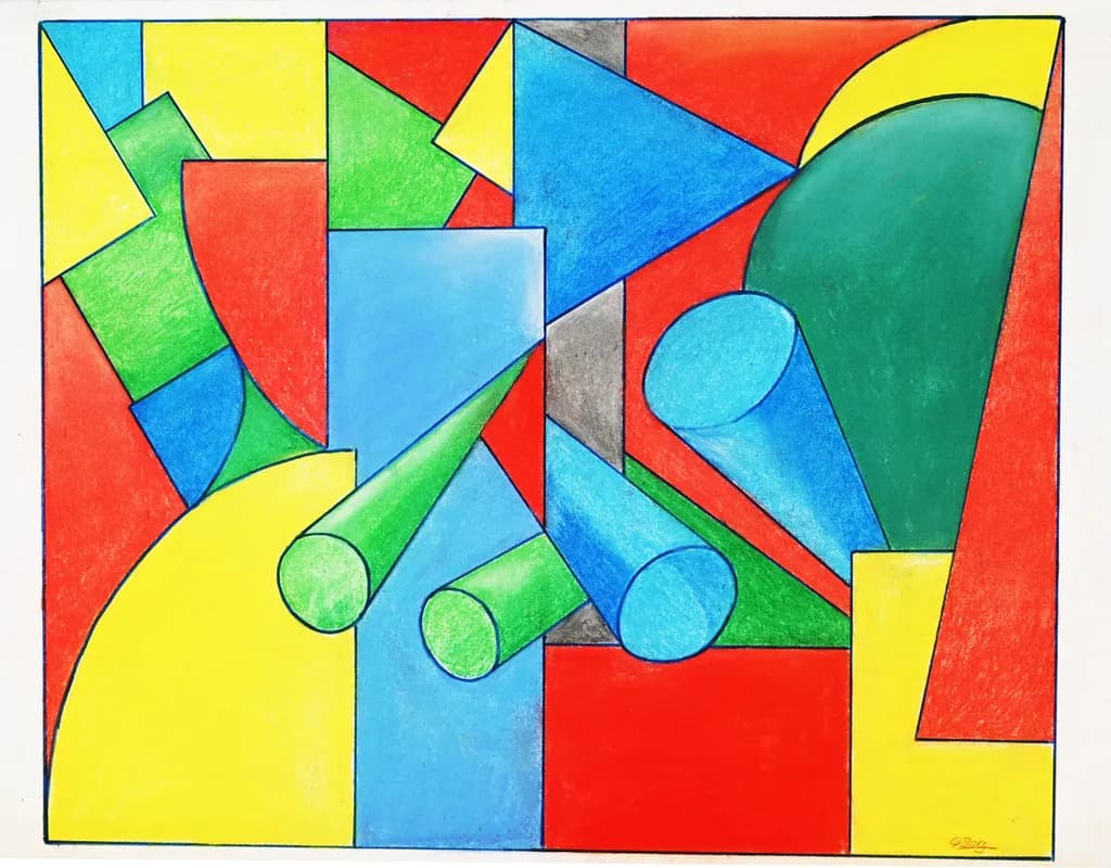 Vibrant Geometric Harmony: An Abstract Exploration of Colorful Shapes and Composition