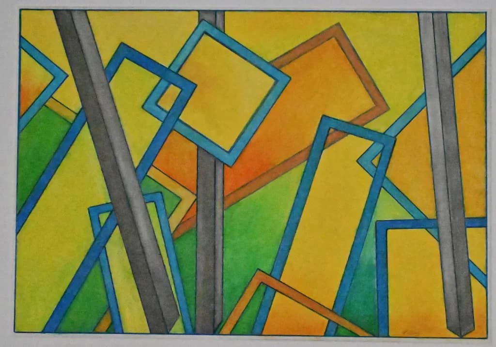 Vibrant Geometric Harmony: A Dance of Colorful Frames and Lines