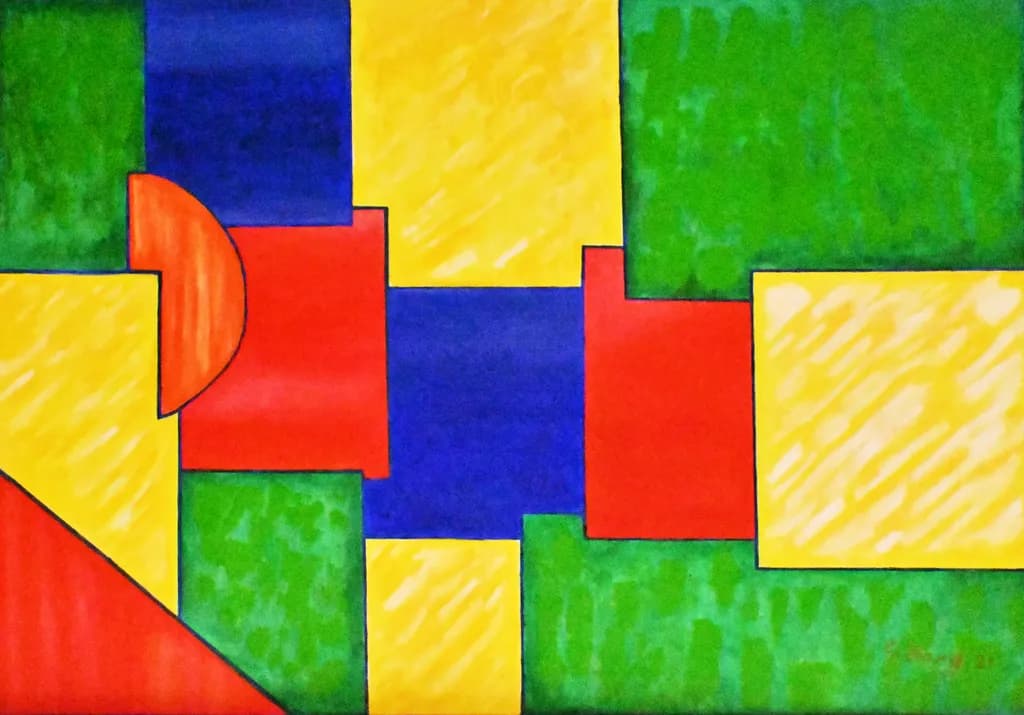 Vibrant Geometric Harmony: A Colorful Exploration of Shapes and Balance