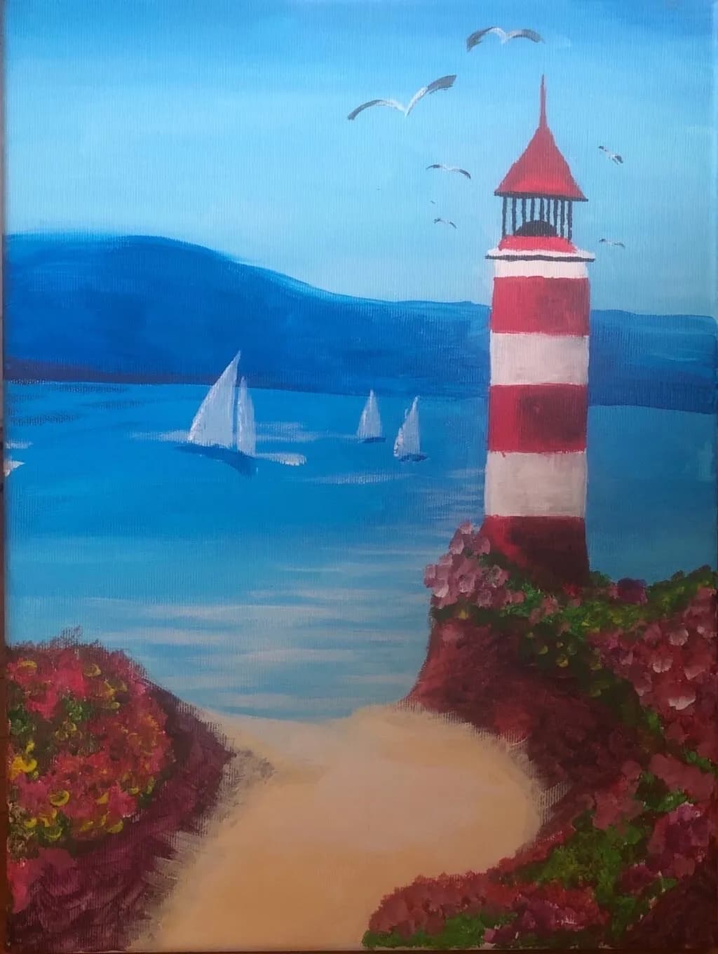 Guiding Light: A Serene Coastal Escape with Lighthouses and Sailboats