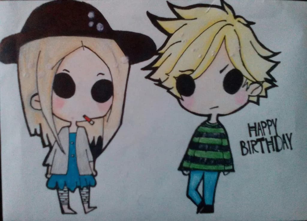 Whimsical Birthday Duo: Playful Cartoon Characters Celebrating in Style