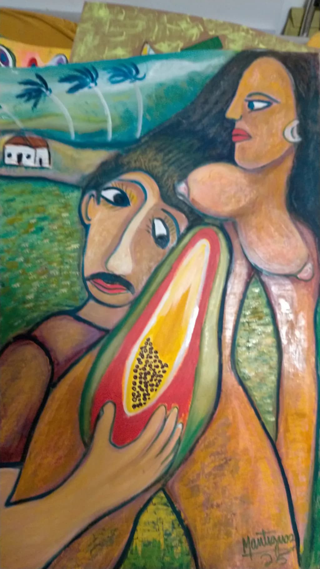 Whispers of Nature: A Colorful Embrace of Papaya and Humanity