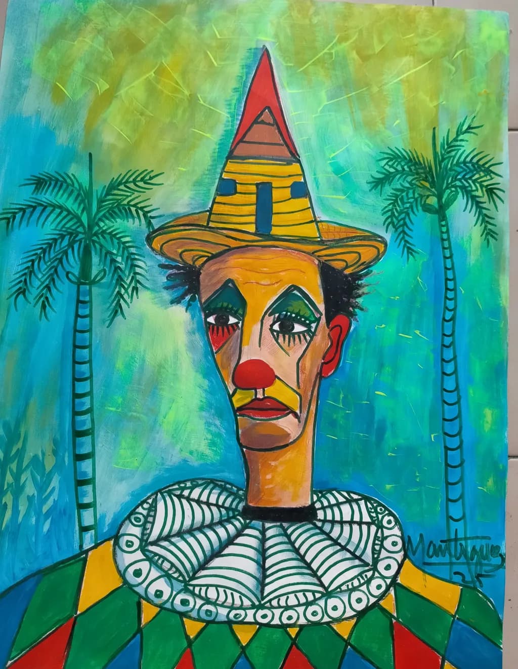 Colorful Clown Portrait: An Abstract Expression of Emotion and Identity