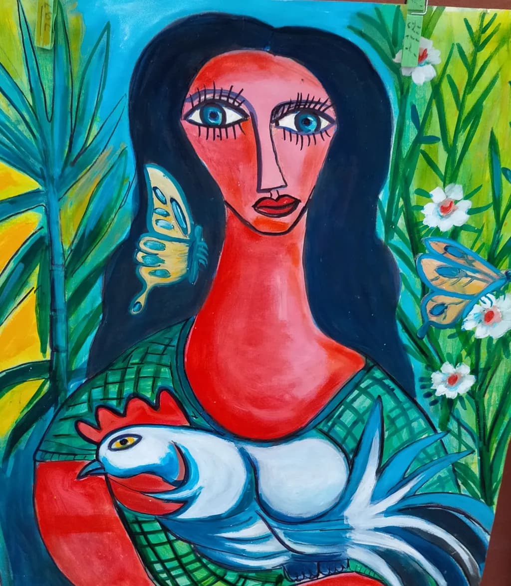 Vibrant Harmony: A Woman, Nature, and Whimsy in Colorful Expression