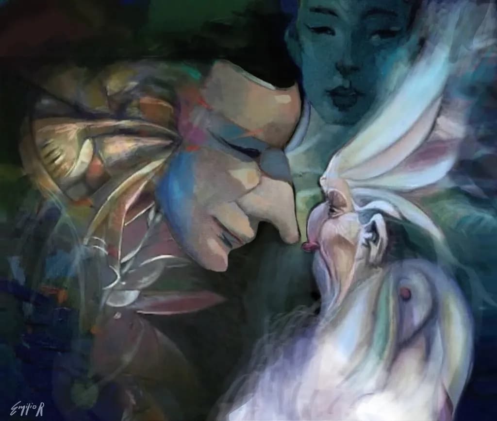 Whimsical Encounters: An Abstract Portrait of Emotion and Interaction