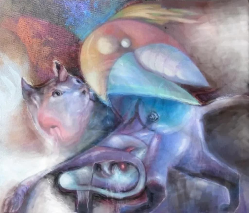 Whimsical Encounters: A Colorful Dance of Imagination and Nature
