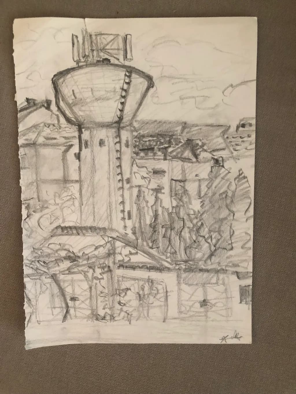 Urban Monochrome: A Sketch of Architectural Elegance in Water Tower Landscape