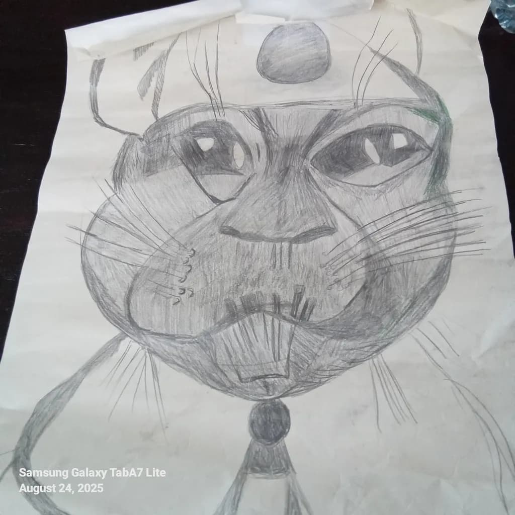 Whimsical Monochrome Cat: A Playful Sketch of Feline Charm