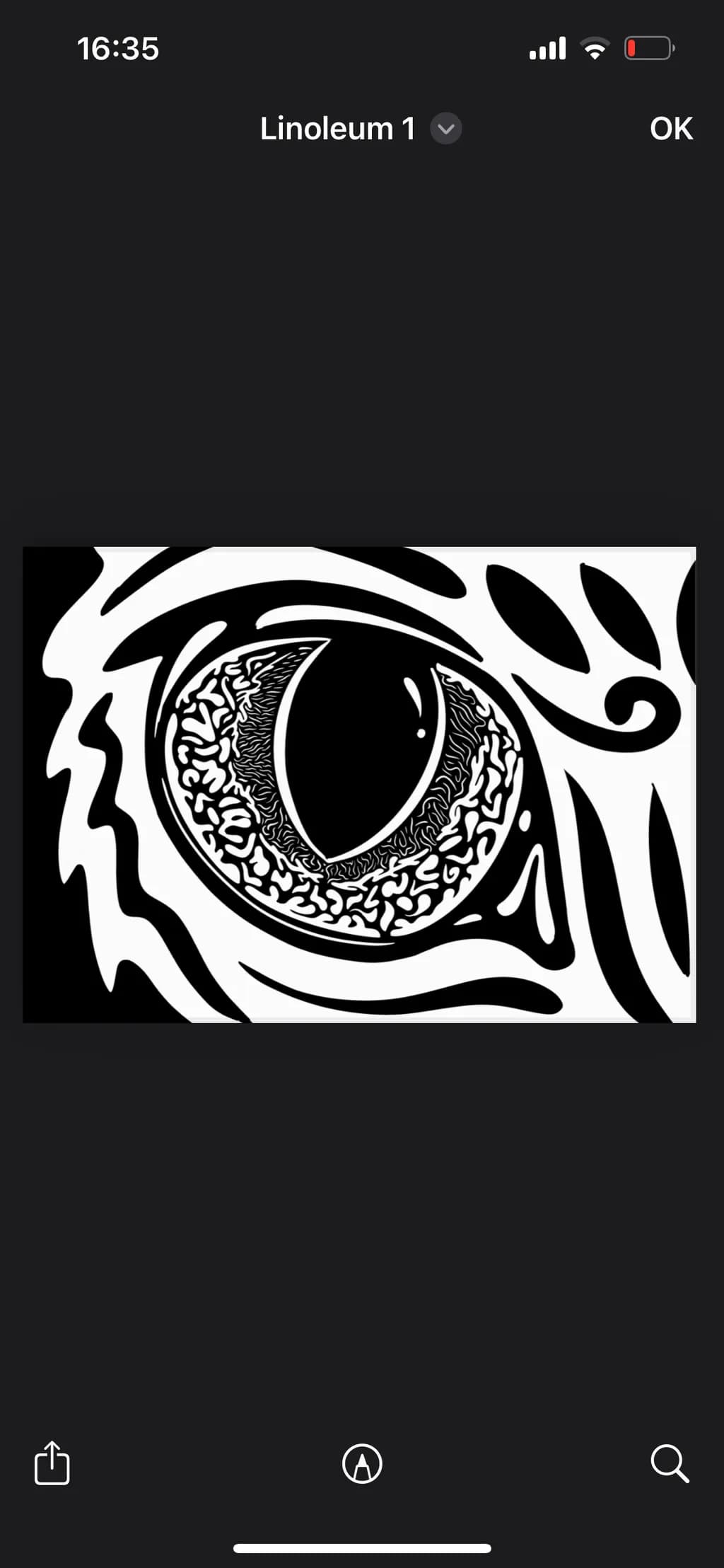 Intricate Gaze: A Journey Through the Eye's Depths in Black and White Linoleum Art