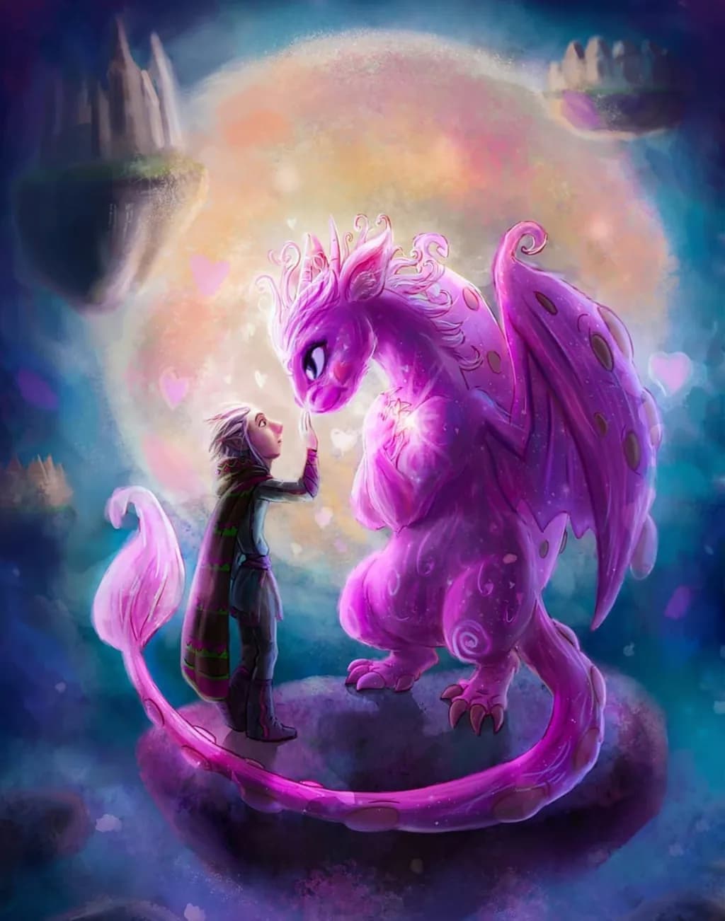 Whimsical Bond: A Colorful Encounter Between a Child and a Magical Dragon