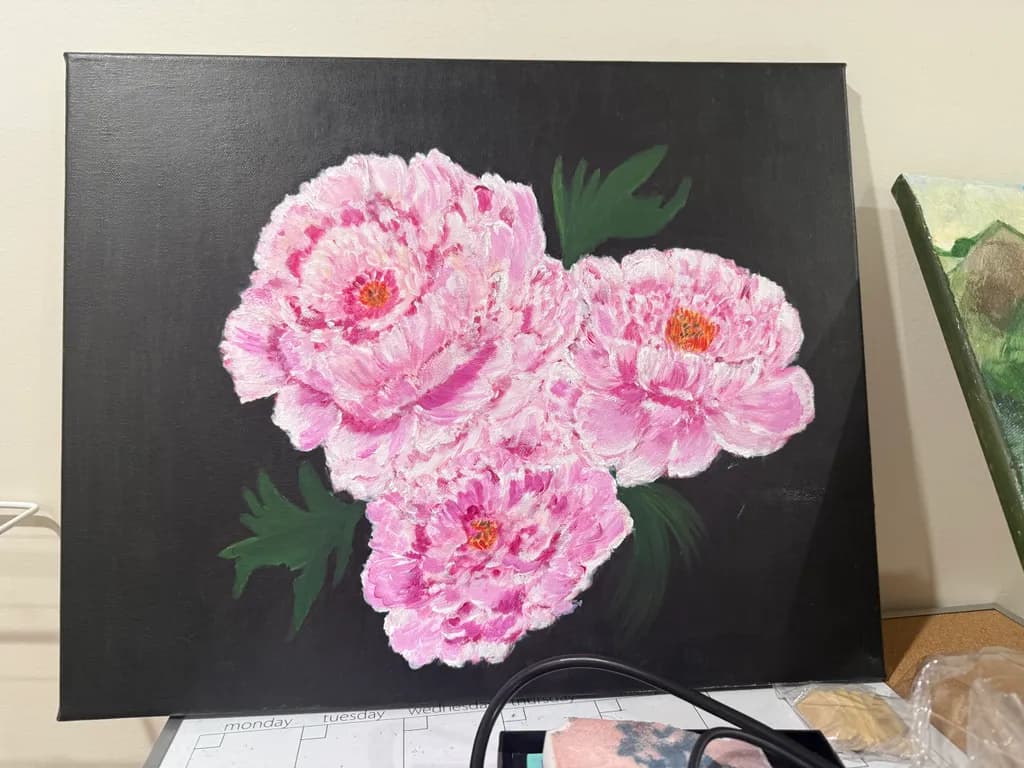 Blossoms of Serenity: A Vibrant Pink Peony Canvas Painting