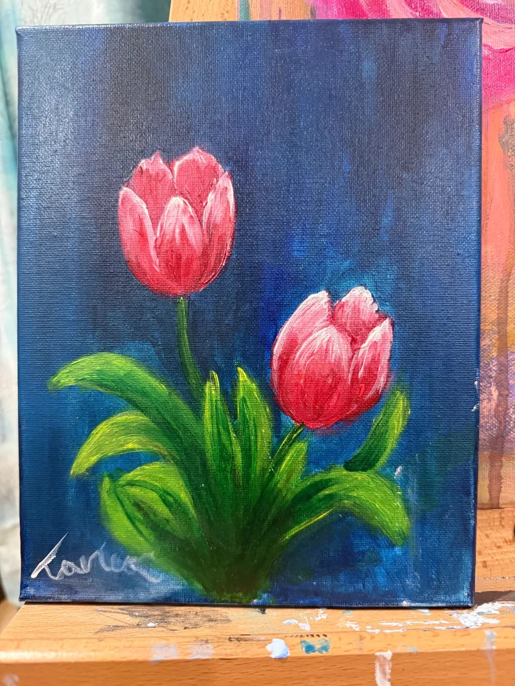 Pink Tulips in Blue