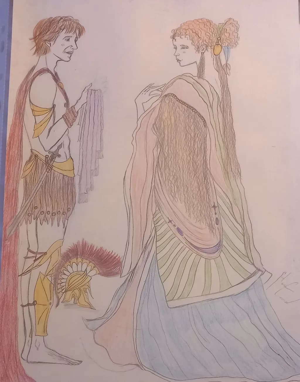 Whispers of Ancient Love: A Mythical Encounter in Colorful Elegance