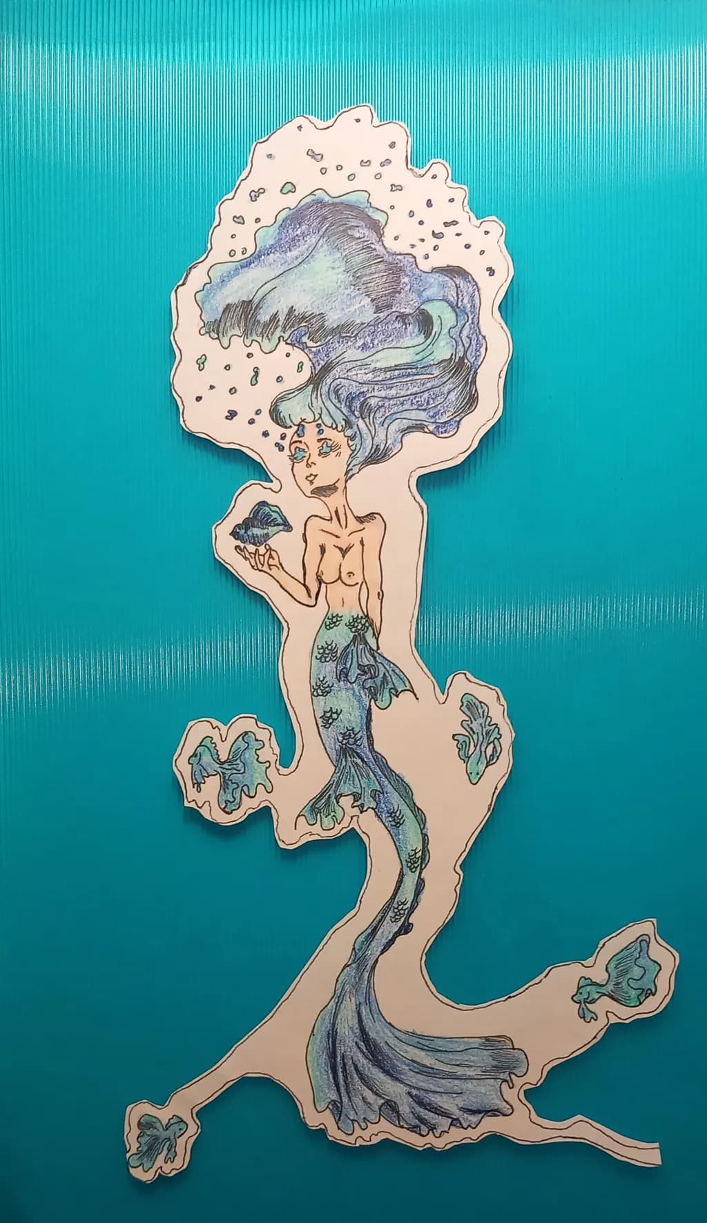 Whimsical Mermaid Dance: An Underwater Illustration in Shades of Blue