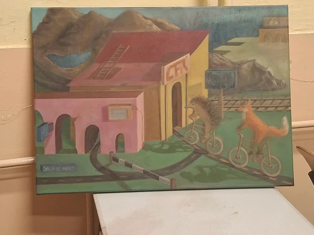 Whimsical Journey: A Hedgehog and Fox Ride Through a Colorful Landscape