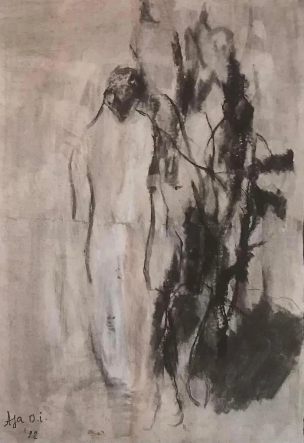 Whispers of Emotion: An Abstract Monochrome Exploration of Figures and Texture