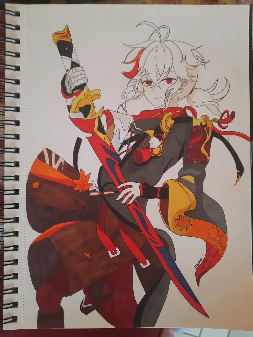 Fierce Elegance: The Red-Armored Warrior with a Sword