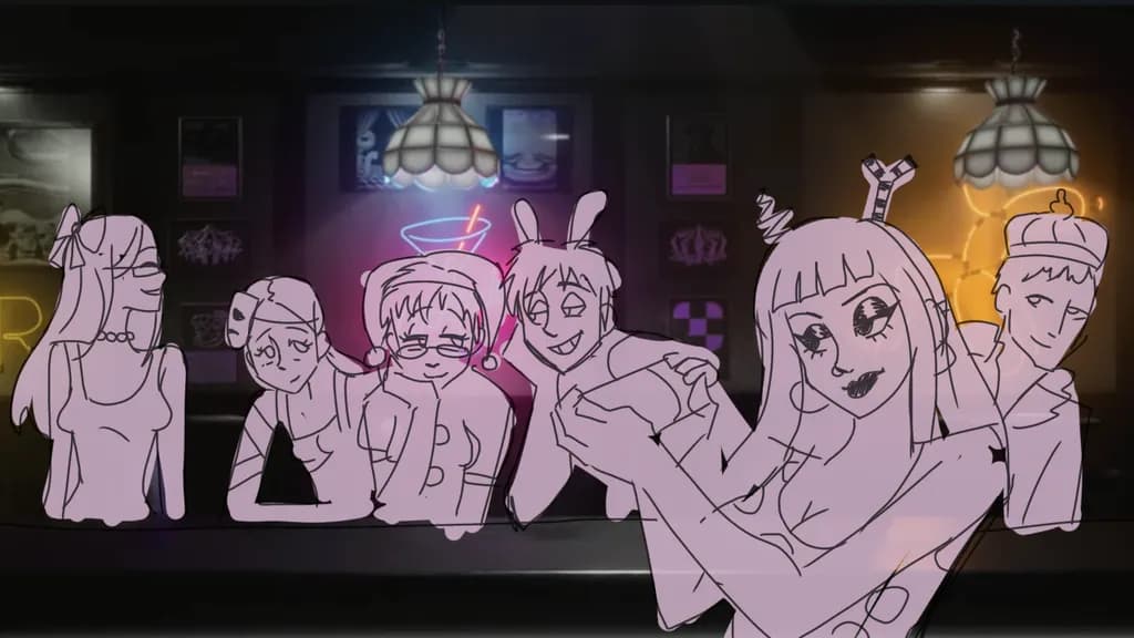 Vibrant Nightlife: A Whimsical Gathering of Friends at the Bar