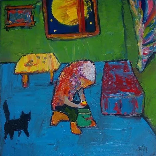 Whispers of Color: A Child's Solitude in a Vibrant Room