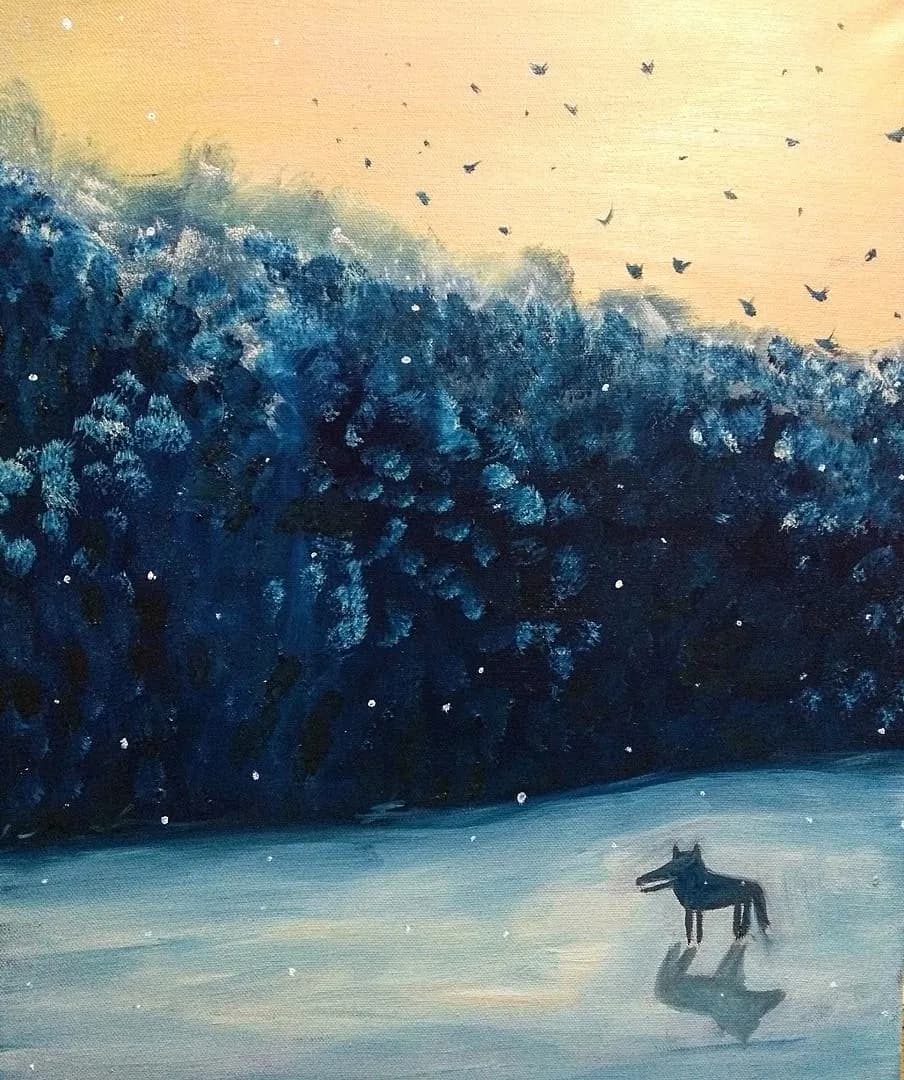 Whispers of Winter: A Lone Wolf Beneath the Snowy Sky