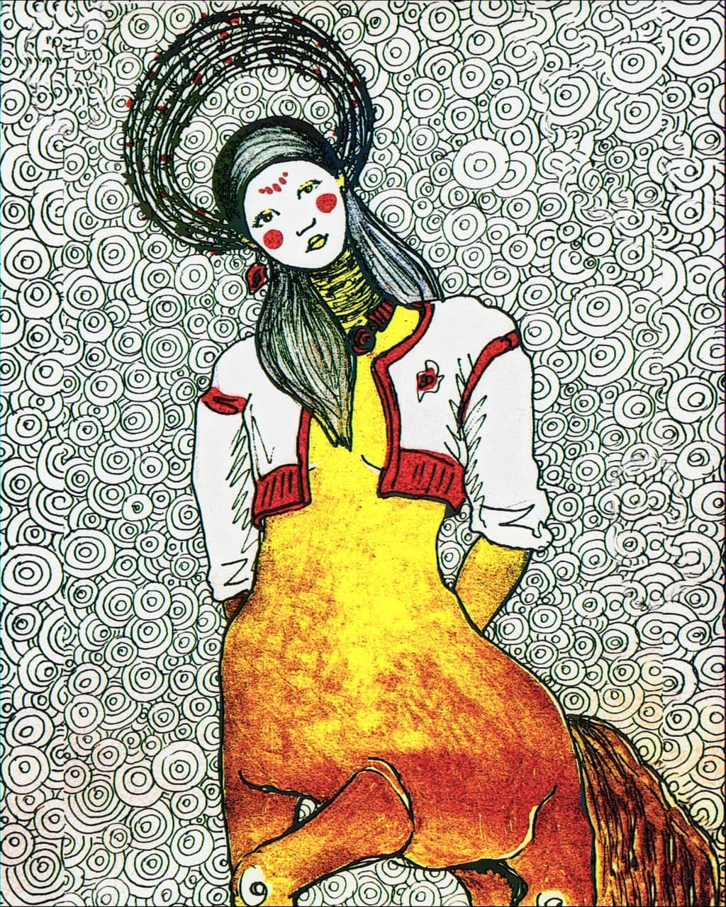 Whimsical Harmony: A Fusion of Human and Equine Elegance in Vibrant Swirls