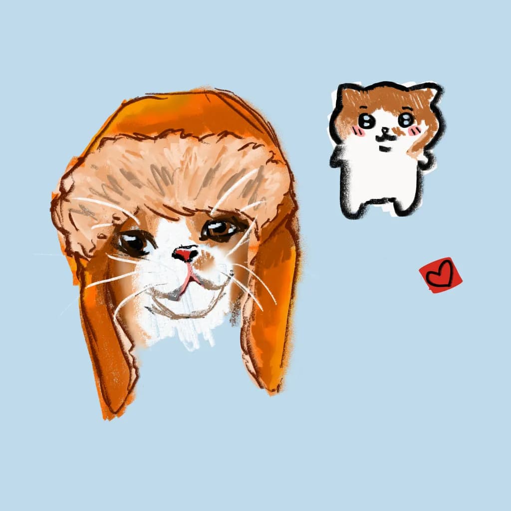 Whimsical Feline Charm: A Playful Cat in a Cozy Hat with Adorable Companions