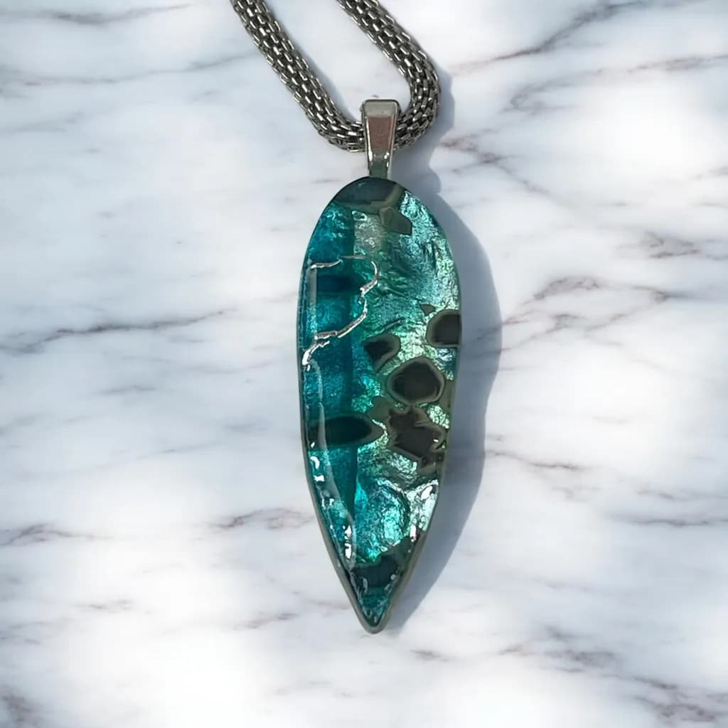 Oceanic Elegance: Dichroic Glass Pendant with Iridescent Depths