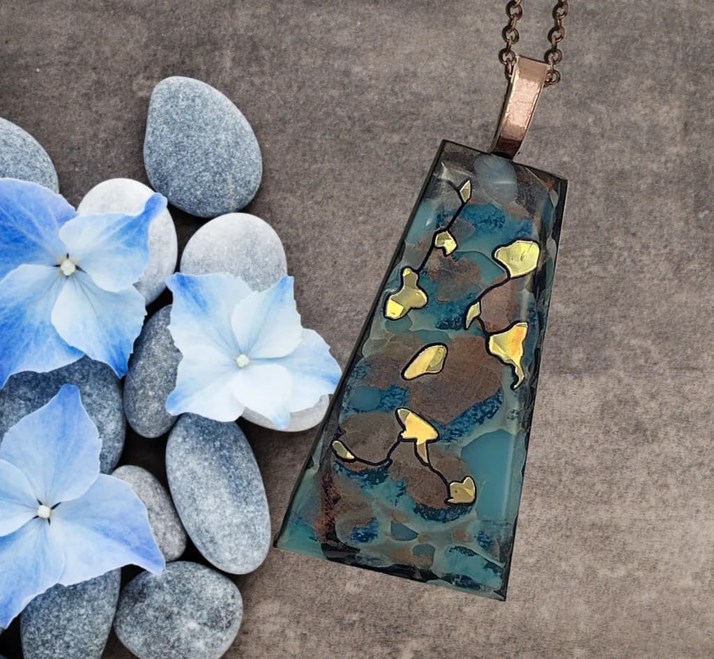 Whimsical Floral Pendant with Dichroic Glass and Blue Accents