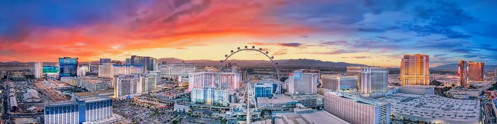 Vibrant Horizons: A Panoramic Sunset Over Las Vegas Skyline