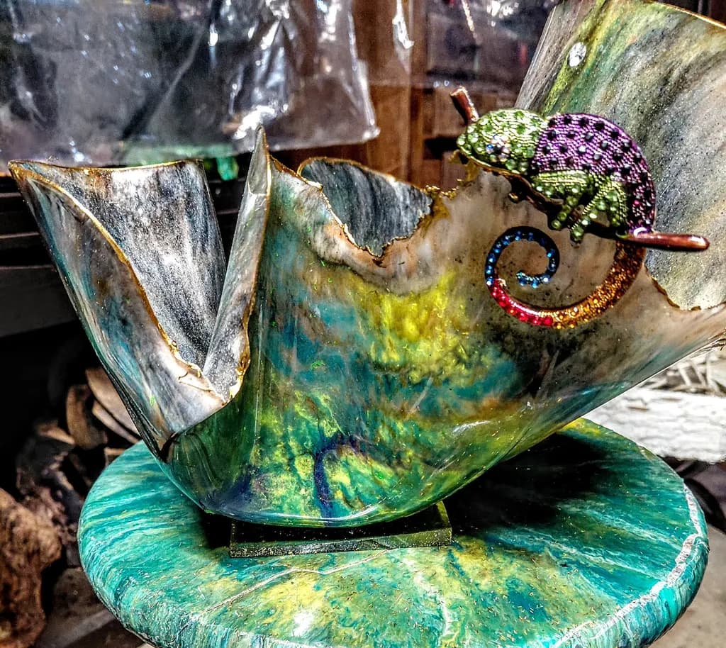 Whimsical Chameleon: A Vibrant Fusion of Nature and Artistry in Resin Sculpture