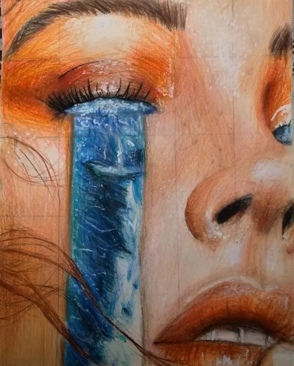 Emotional Waters: A Portrait of Tears and Colorful Depths