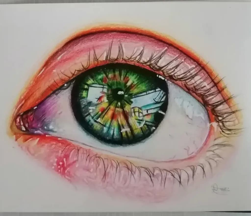 Vibrant Reflections: A Colorful Eye Study in Mixed Media
