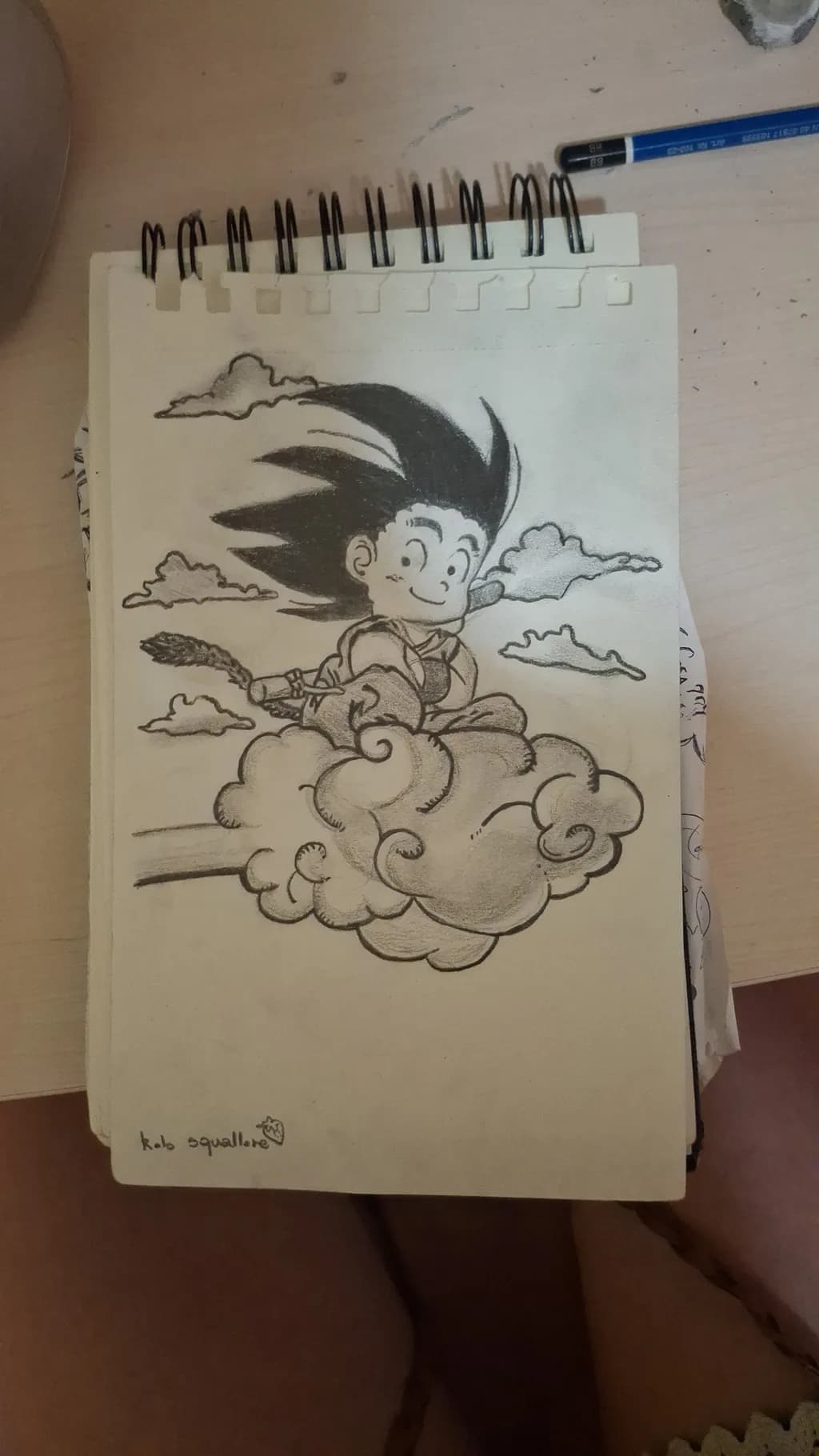 Whimsical Adventure: A Cartoon Character Riding the Clouds in a Dreamy Sketch