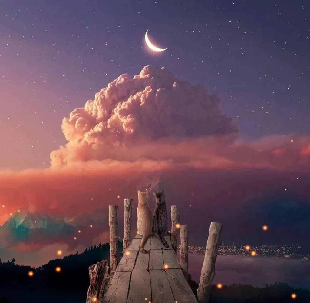 Whispers of the Night: Cats Under a Celestial Sky