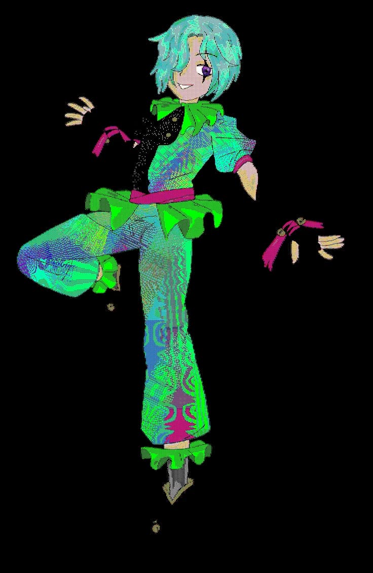 Vibrant Dance of Colors: A Whimsical Character in Motion
