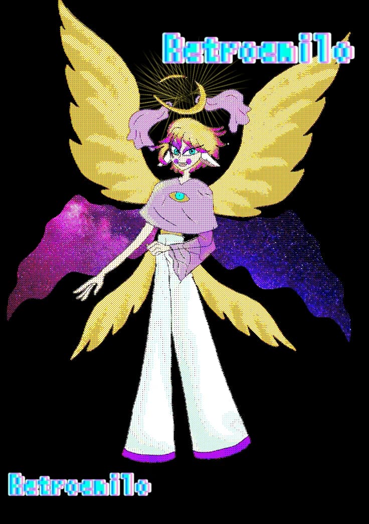 Celestial Guardian: A Retro-Inspired Fantasy Character with Cosmic Wings